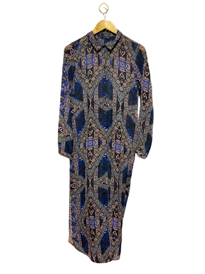 ONLY |L| BUST 19| A11| WOMEN'S NAVY & ROYAL BLUE GEOMETRIC MOSAIC PRINT BUTTON-DOWN SHIRT MAXI DRESS