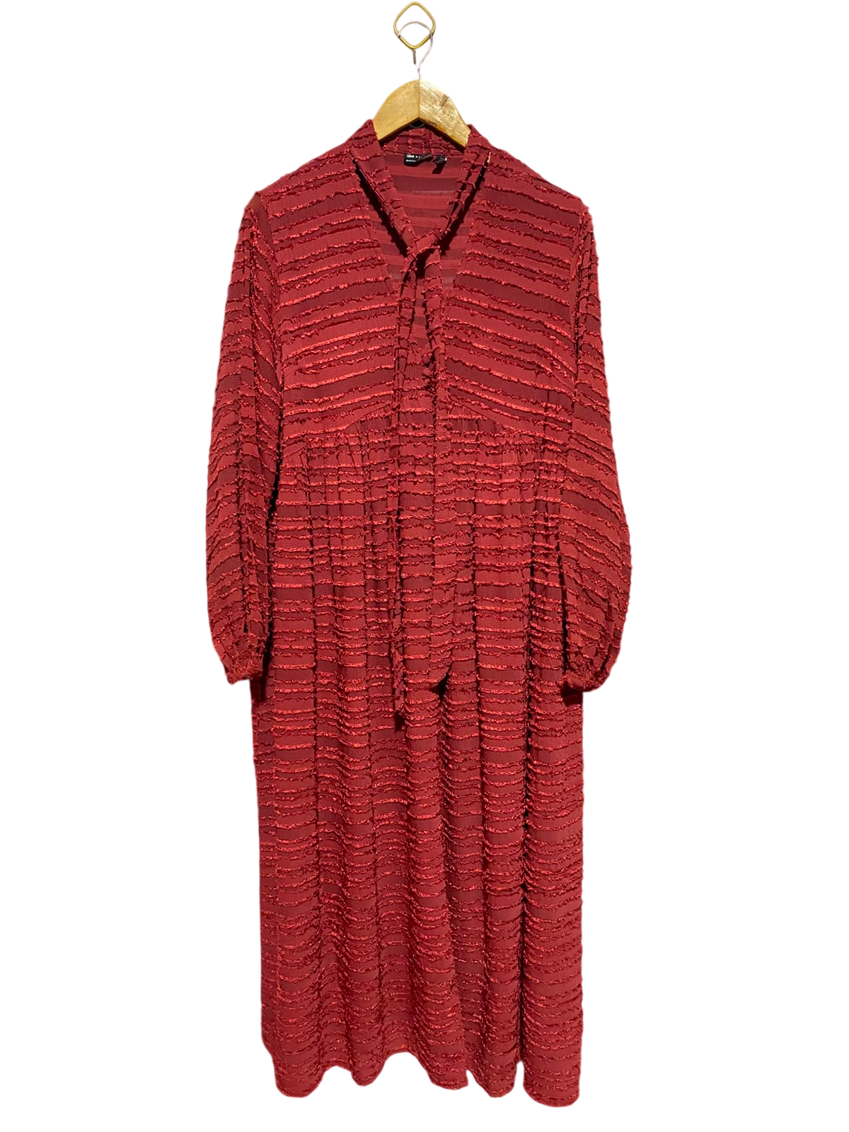 ASOS |XL| BUST 22| A12| WOMEN'S RUST RED TEXTURED CLIP-DOT TIE-NECK MAXI DRESS