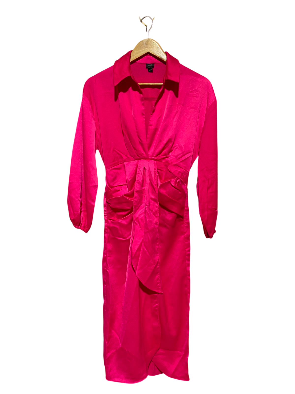 RIVER ISLAND |S| BUST 17| A12| WOMEN'S HOT PINK SATIN FRONT-TIE WRAP SHIRT MAXI DRESS