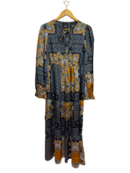 |L| BUST 19| A12| WOMEN'S VINTAGE PAISLEY PRINT TIE-NECK TIERED MAXI DRESS