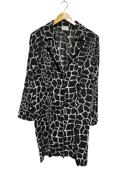 CANDA |XL| BUST 24| A12| WOMEN'S MONOCHROME GIRAFFE GEOMETRIC PRINT BUTTON-DOWN TUNIC SHIRT DRESS