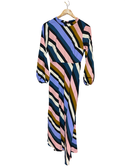 TOPSHOP |M| BUST 16| A12| WOMEN'S MULTICOLOR DIAGONAL STRIPED LONG SLEEVE MIDI DRESS