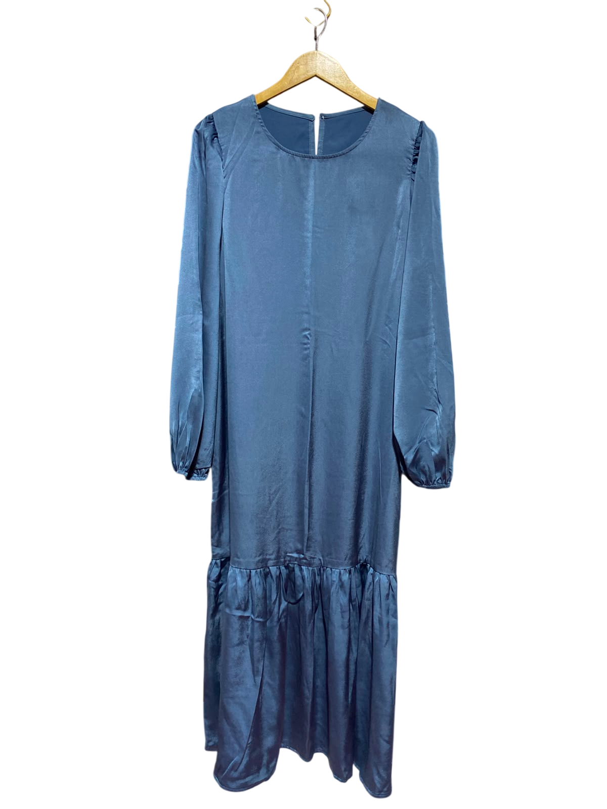 SHEIN |L| BUST 22| A12| WOMEN'S SOLID SLATE BLUE SATIN DROP-WAIST MAXI DRESS