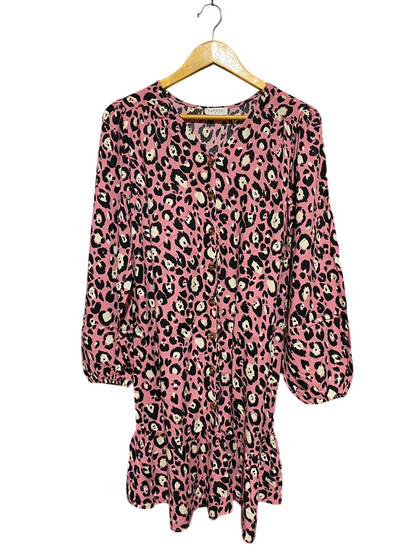 PAPAYA |S| BUST 18| A12| WOMEN'S PINK LEOPARD PRINT BUTTON-DOWN MINI DRESS