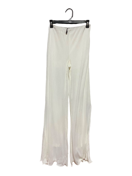 OH POLLY |XS| WAIST 24| A12| WOMEN'S OFF-WHITE PLEATED WIDE-LEG TROUSERS
