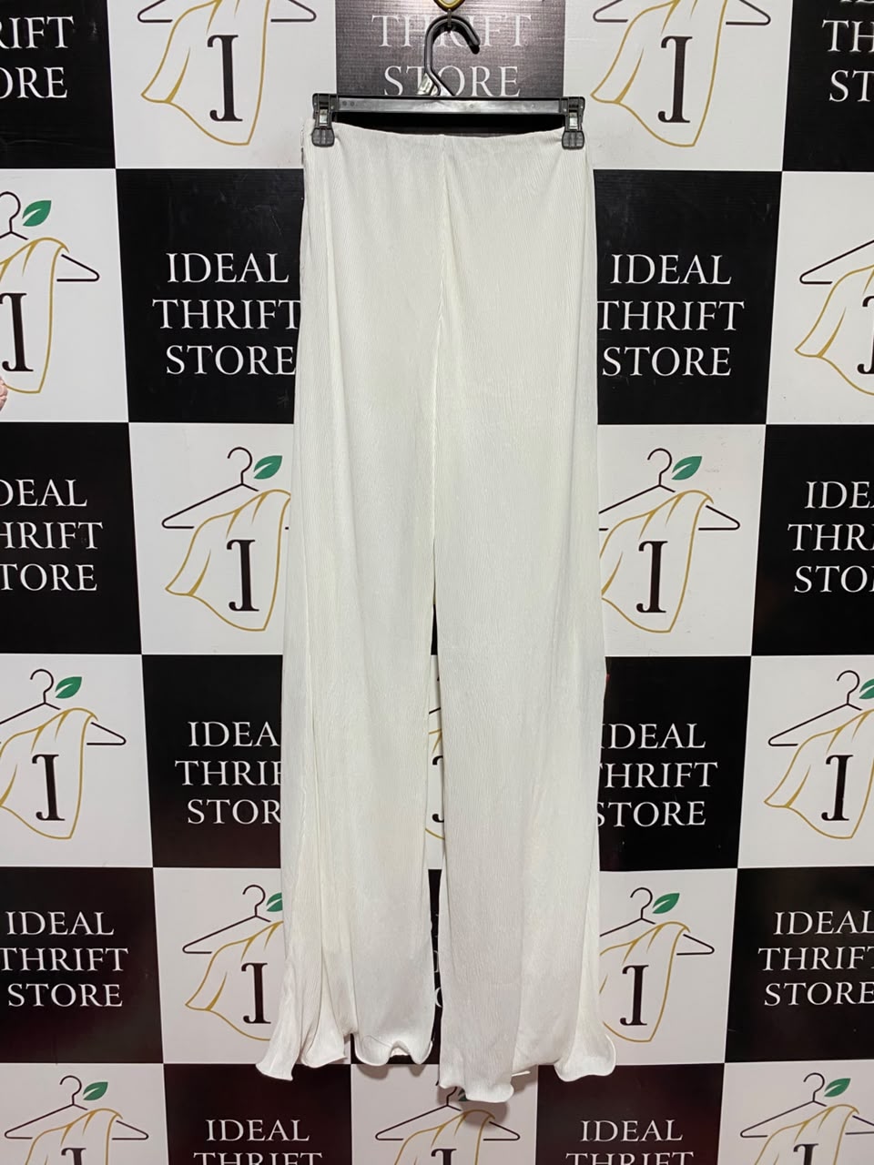 OH POLLY |XS| WAIST 24| A12| WOMEN'S OFF-WHITE PLEATED WIDE-LEG TROUSERS