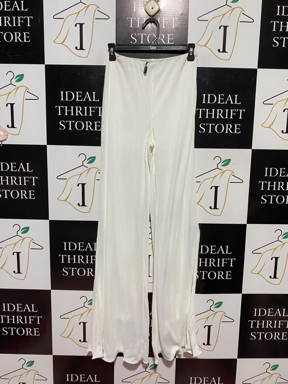 OH POLLY |XS| WAIST 24| A12| WOMEN'S OFF-WHITE PLEATED WIDE-LEG TROUSERS