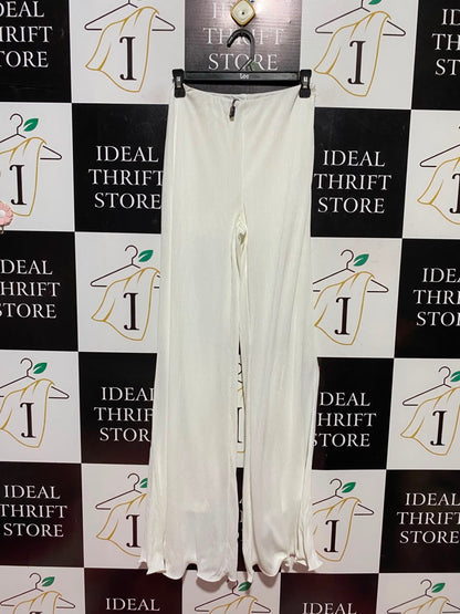 OH POLLY |XS| WAIST 24| A12| WOMEN'S OFF-WHITE PLEATED WIDE-LEG TROUSERS