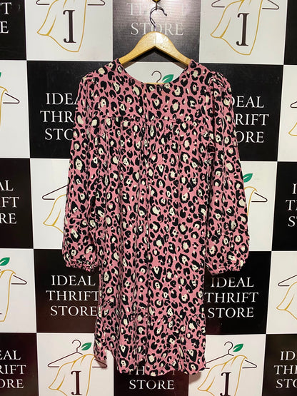 PAPAYA |S| BUST 18| A12| WOMEN'S PINK LEOPARD PRINT BUTTON-DOWN MINI DRESS