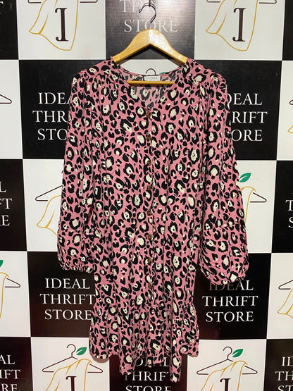 PAPAYA |S| BUST 18| A12| WOMEN'S PINK LEOPARD PRINT BUTTON-DOWN MINI DRESS