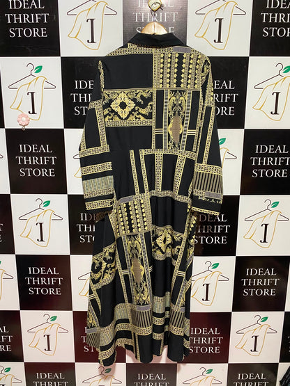 SHEIN |XL| BUST 19| A12| WOMEN'S BLACK & GOLD CHAIN PRINT MAXI SHIRT DRESS