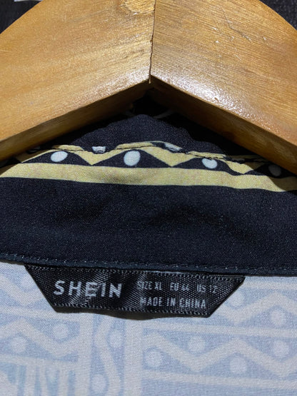 SHEIN |XL| BUST 19| A12| WOMEN'S BLACK & GOLD CHAIN PRINT MAXI SHIRT DRESS