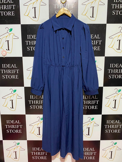 SHEIN |XL| BUST 19| A12| WOMEN'S NAVY BLUE LONG SLEEVE MAXI SHIRT DRESS