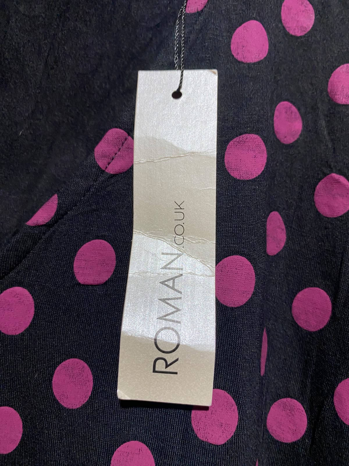ROMAN |L| BUST 20| A12| WOMEN'S BLACK & PINK POLKA DOT V-NECK SMOCKED MIDDRESS
