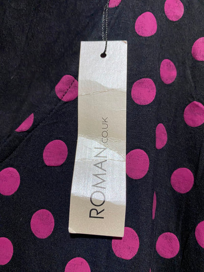 ROMAN |L| BUST 20| A12| WOMEN'S BLACK & PINK POLKA DOT V-NECK SMOCKED MIDDRESS