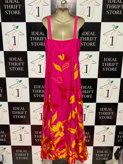 DEBUT |M| BUST 17| A12| WOMEN'S VIBRANT PINK & YELLOW FLORAL PRINT SILK MAXI SLIP DRESS