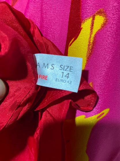 DEBUT |M| BUST 17| A12| WOMEN'S VIBRANT PINK & YELLOW FLORAL PRINT SILK MAXI SLIP DRESS