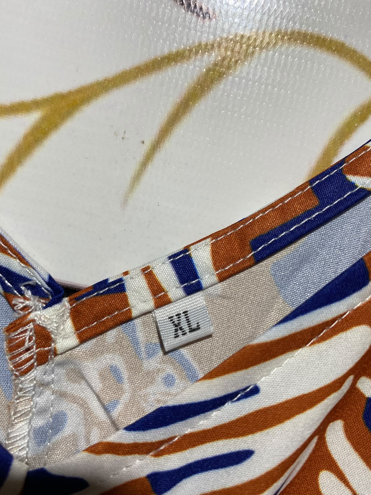 |XL| BUST 19| A12| WOMEN’S RUST ORANGE & BLUE ABSTRACT GEOMETRIC MAXI DRESS