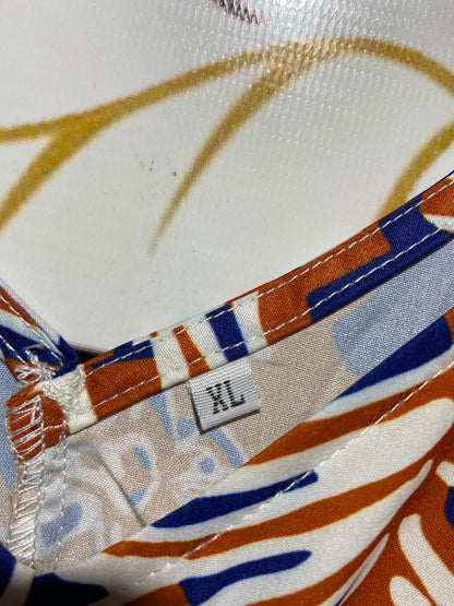 |XL| BUST 19| A12| WOMEN’S RUST ORANGE & BLUE ABSTRACT GEOMETRIC MAXI DRESS