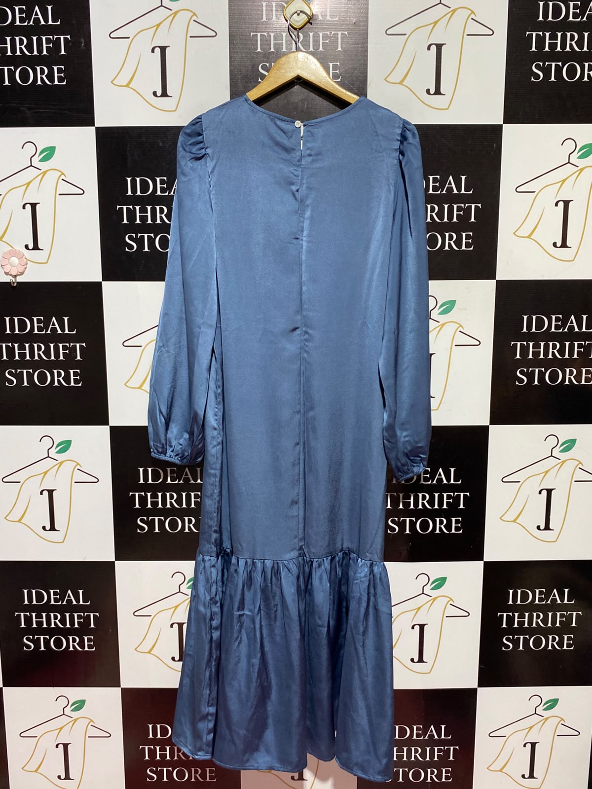 SHEIN |L| BUST 22| A12| WOMEN'S SOLID SLATE BLUE SATIN DROP-WAIST MAXI DRESS