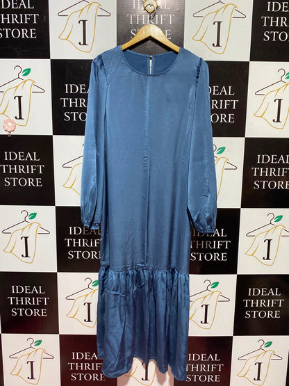 SHEIN |L| BUST 22| A12| WOMEN'S SOLID SLATE BLUE SATIN DROP-WAIST MAXI DRESS