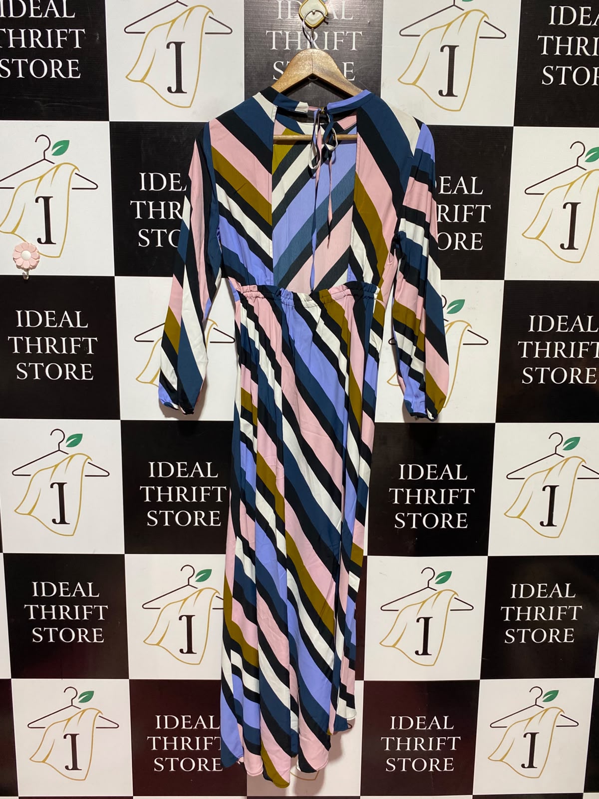 TOPSHOP |M| BUST 16| A12| WOMEN'S MULTICOLOR DIAGONAL STRIPED LONG SLEEVE MIDI DRESS