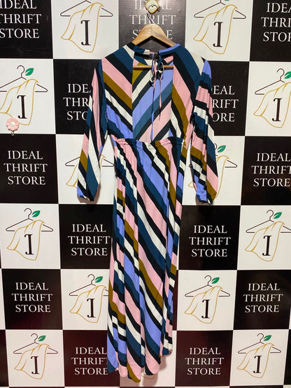 TOPSHOP |M| BUST 16| A12| WOMEN'S MULTICOLOR DIAGONAL STRIPED LONG SLEEVE MIDI DRESS