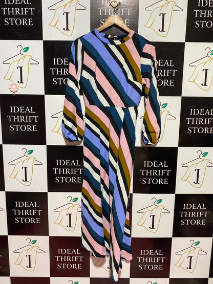 TOPSHOP |M| BUST 16| A12| WOMEN'S MULTICOLOR DIAGONAL STRIPED LONG SLEEVE MIDI DRESS