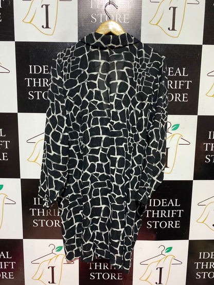 CANDA |XL| BUST 24| A12| WOMEN'S MONOCHROME GIRAFFE GEOMETRIC PRINT BUTTON-DOWN TUNIC SHIRT DRESS