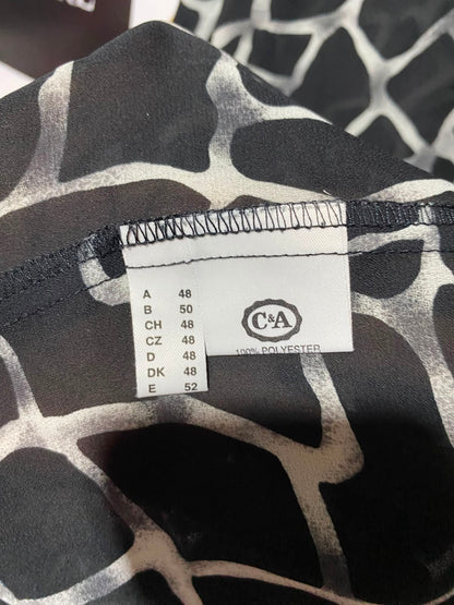 CANDA |XL| BUST 24| A12| WOMEN'S MONOCHROME GIRAFFE GEOMETRIC PRINT BUTTON-DOWN TUNIC SHIRT DRESS