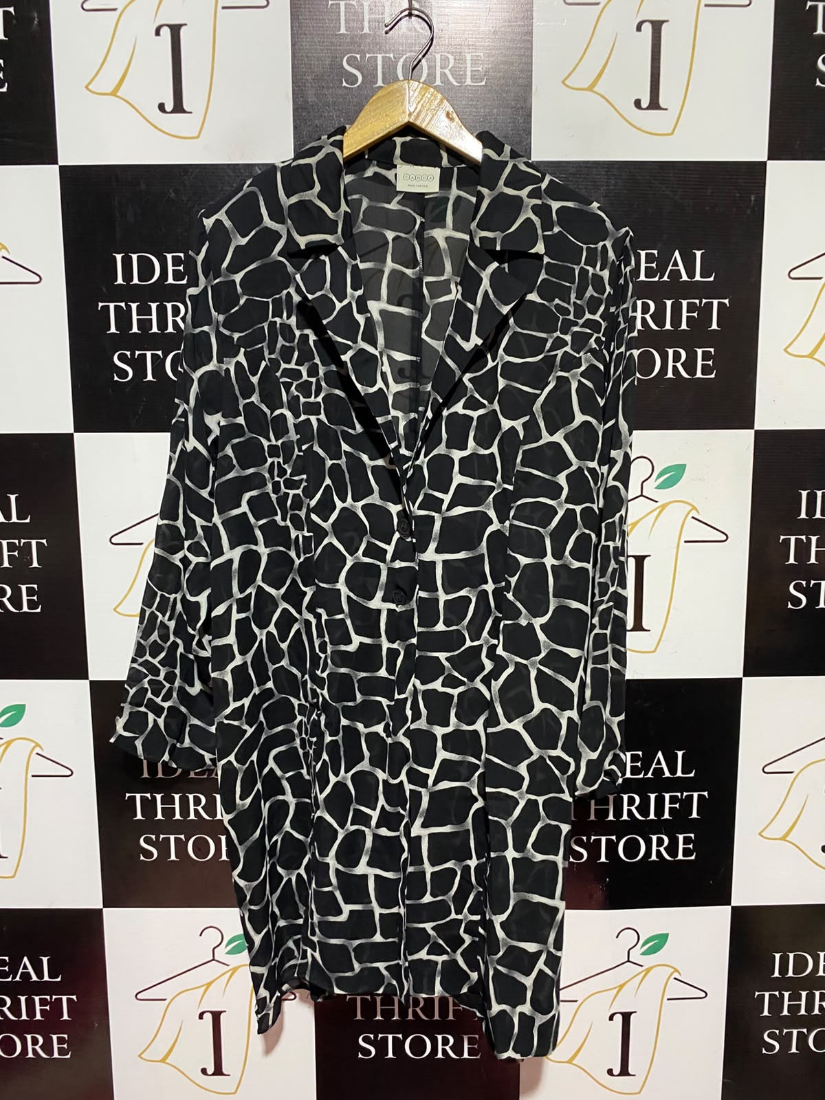 CANDA |XL| BUST 24| A12| WOMEN'S MONOCHROME GIRAFFE GEOMETRIC PRINT BUTTON-DOWN TUNIC SHIRT DRESS