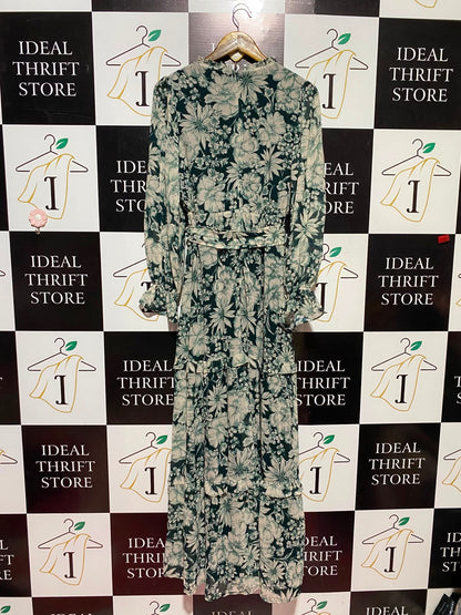 PHASE EIGHT |M| BUST 17| A12| WOMEN'S EMERALD GREEN & CREAM FLORAL TIERED BELTED MAXI DRESS