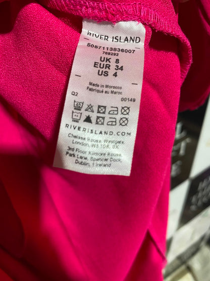 RIVER ISLAND |S| BUST 17| A12| WOMEN'S HOT PINK SATIN FRONT-TIE WRAP SHIRT MAXI DRESS