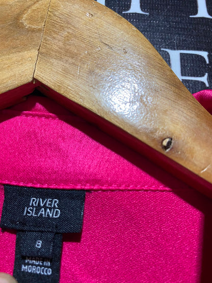 RIVER ISLAND |S| BUST 17| A12| WOMEN'S HOT PINK SATIN FRONT-TIE WRAP SHIRT MAXI DRESS