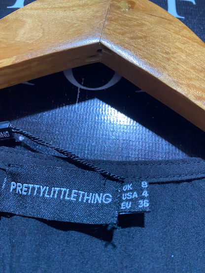 PRETTYLITTLE THING |S| BUST FREE| A12| WOMEN'S SOLID BLACK CINCHED WAIST V-NECK MINI SHIRT DRESS
