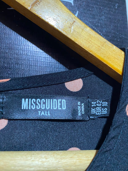 MISSGUIDED |L| BUST 20| A12| WOMEN'S BLACK & BEIGE POLKA DOT LONG SLEEVE RUFFLE HEM MIDI DRESS