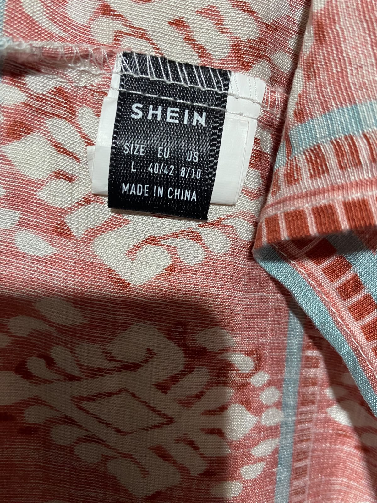 SHEIN |L| BUST 19| A12| WOMEN'S RED & CREAM IKAT PRINT TIE-FRONT BUTTON-DOWN MAXI DRESS