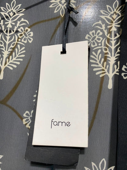 FAME |M/L| BUST 25| A12| WOMEN'S BLACK & CREAM BOTANICAL BLOCK-PRINT SHEER BELTED KIMONO CARDIGAN