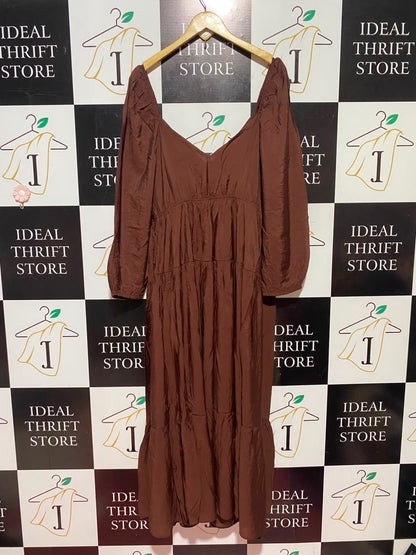 PRIMARLK |M| BUST 18| A11| WOMEN'S SOLID CHOCOLATE BROWN SWEETHEART TIERED MAXI DRESS