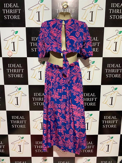 |M| BUST 16| A11| WOMEN'S VIBRANT BLUE & PINK FLORAL CUT-OUT MAXI DRESS