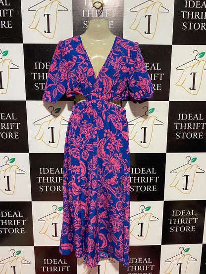 |M| BUST 16| A11| WOMEN'S VIBRANT BLUE & PINK FLORAL CUT-OUT MAXI DRESS