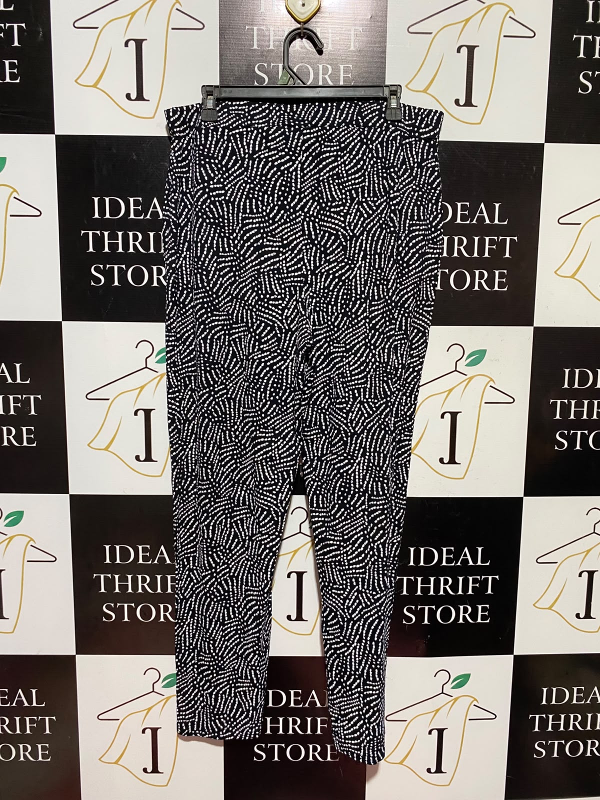 GEORGE |XL| WAIST 34| A11| WOMEN'S BLACK & WHITE MONOCHROME SPECKLED FAN PRINT ANKLE TROUSERS