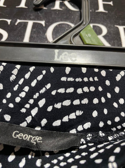 GEORGE |XL| WAIST 34| A11| WOMEN'S BLACK & WHITE MONOCHROME SPECKLED FAN PRINT ANKLE TROUSERS