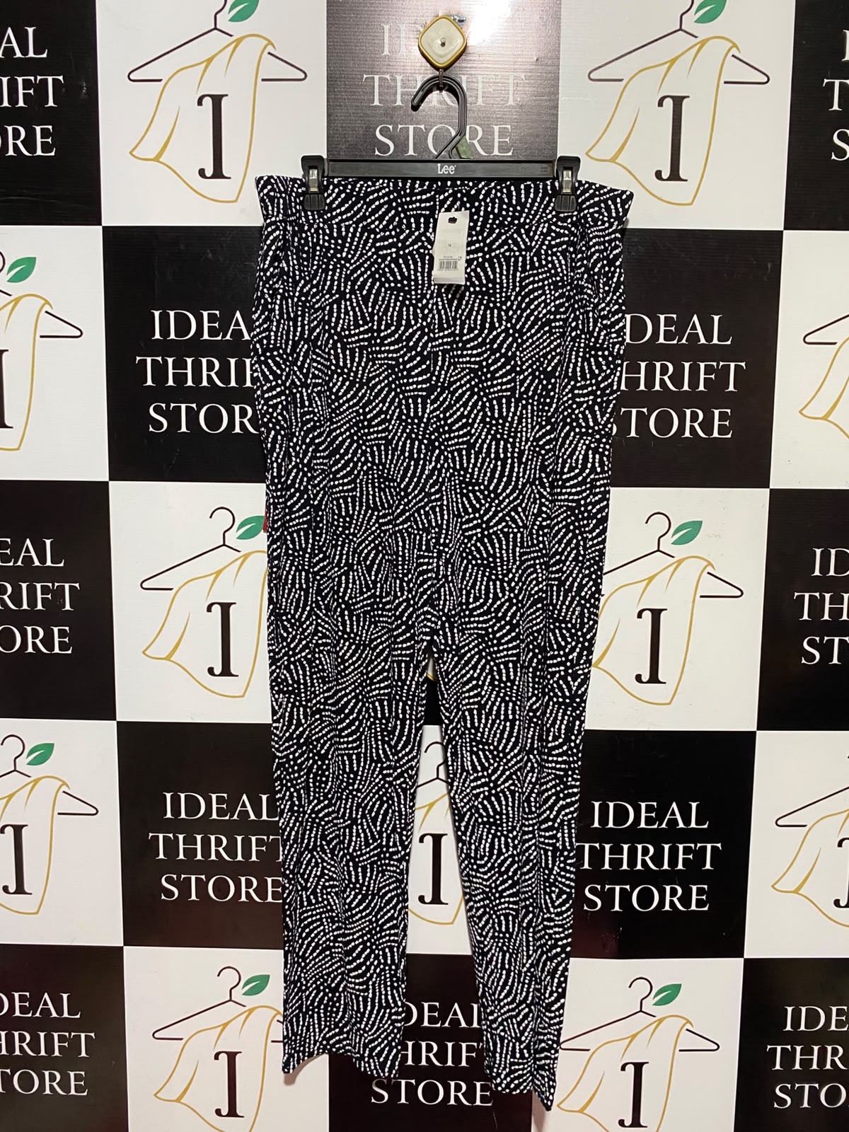 GEORGE |XL| WAIST 34| A11| WOMEN'S BLACK & WHITE MONOCHROME SPECKLED FAN PRINT ANKLE TROUSERS