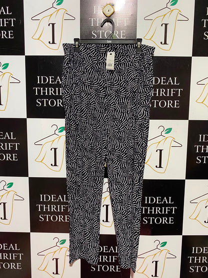 GEORGE |XL| WAIST 34| A11| WOMEN'S BLACK & WHITE MONOCHROME SPECKLED FAN PRINT ANKLE TROUSERS