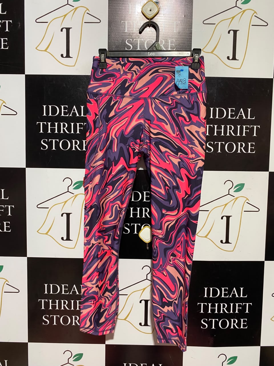 UNDER AEMOUR |M| WAIST 26| A11| WOMEN'S VIBRANT NEON PINK & PURPLE PSYCHEDELIC MARBLE PRINT HIGH-WAIST LEGGINGS