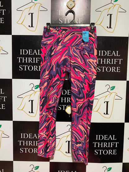 UNDER AEMOUR |M| WAIST 26| A11| WOMEN'S VIBRANT NEON PINK & PURPLE PSYCHEDELIC MARBLE PRINT HIGH-WAIST LEGGINGS
