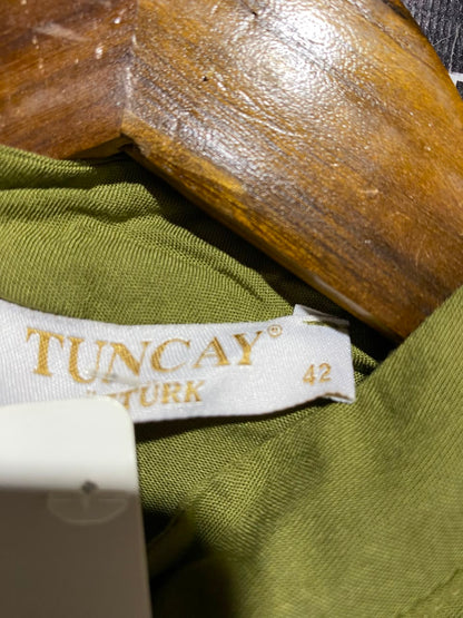 TUNCAY |M| BUST 17| A11| WOMEN'S OLIVE GREEN EMBROIDERED SLEEVE MOCK-NECK MAXI DRESS