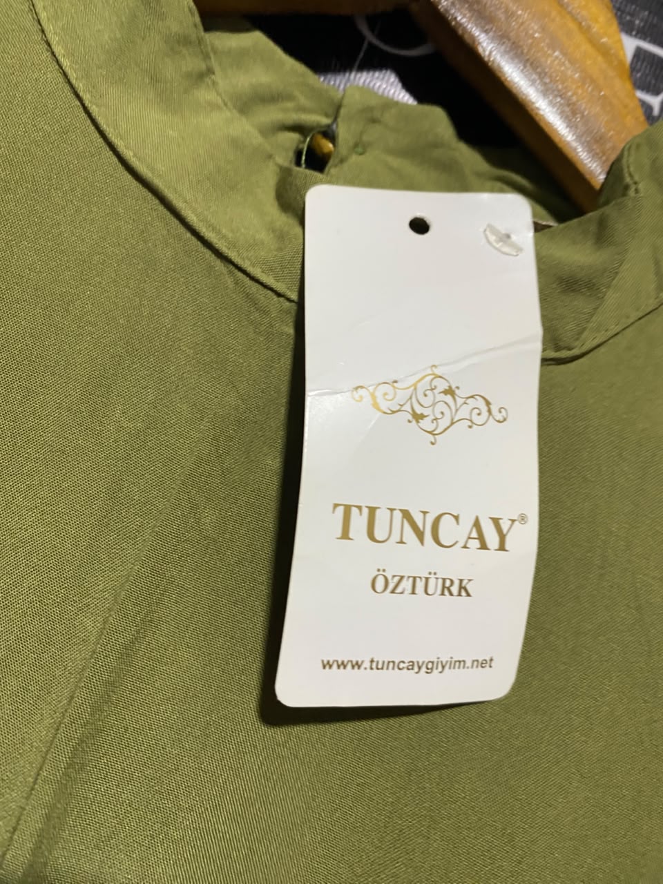 TUNCAY |M| BUST 17| A11| WOMEN'S OLIVE GREEN EMBROIDERED SLEEVE MOCK-NECK MAXI DRESS