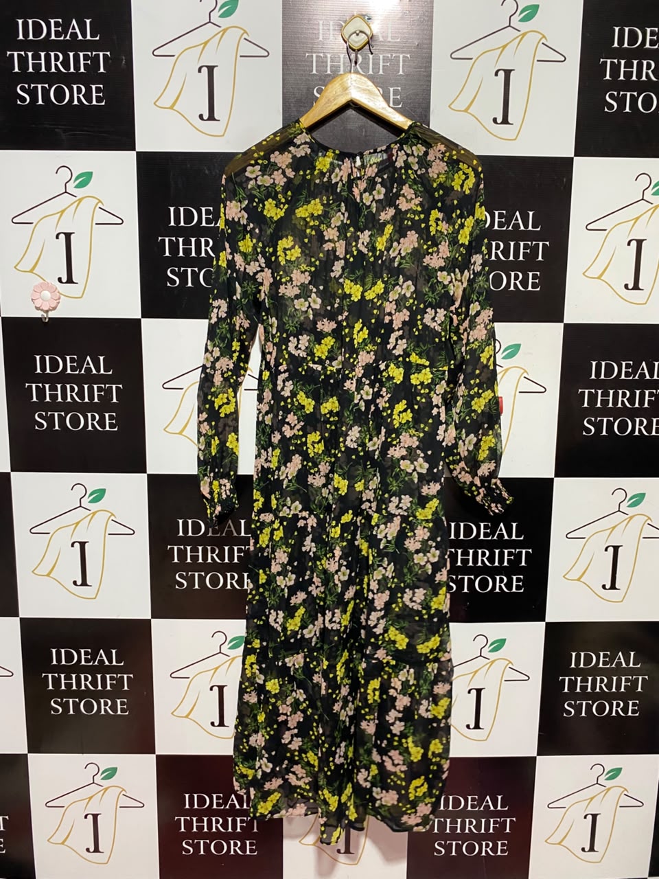 PAPAYA |L| BUST 19| A11| WOMEN'S BLACK & YELLOW FLORAL CHIFFON TIERED MAXI DRESS